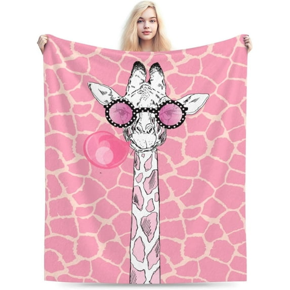 Cute Giraffe Blankets and Pink Throws Fleece Blankets Decorative for Girls Giraffe Lovers Gift Home Decorative Living Room Sofa Hug Plush Soft Bedding Nap Cozy Blanket 60"x80"