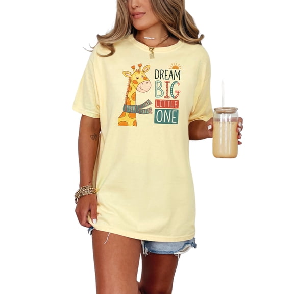 Cute Giraffe Dream Big Little One Shirt, Inspirational Kids T-Shirt, Adorable Graphic Tee, Motivational Children Clothing, Unisex, Butter Comfort Colors T-Shirt, Large