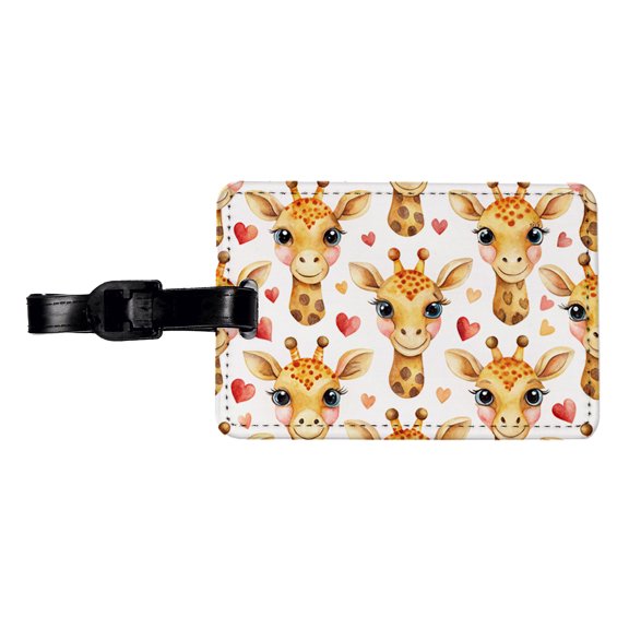 Cute Giraffe Faces Hearts Faux Leather Travel Luggage Tag