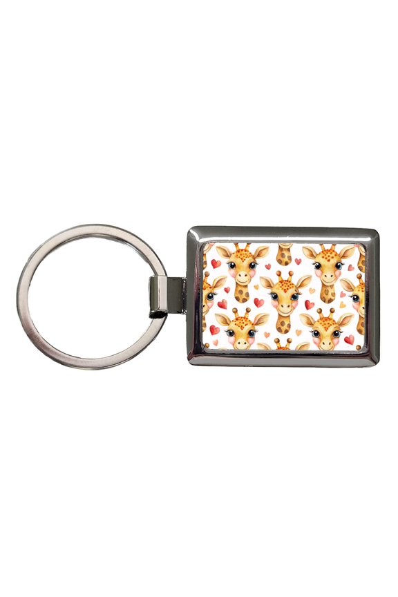 Cute Giraffe Faces Hearts Metal Rectangle Keychain