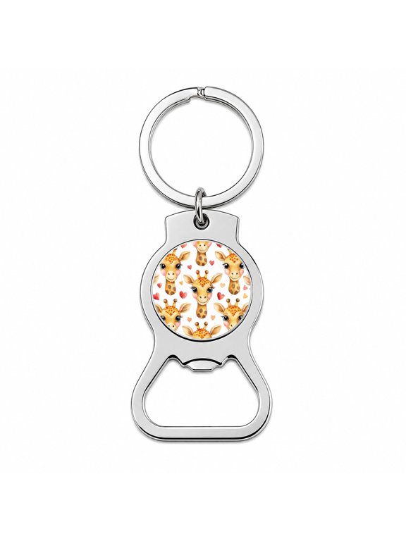 Cute Giraffe Faces Hearts Portable Bottle Opener Metal Keychain