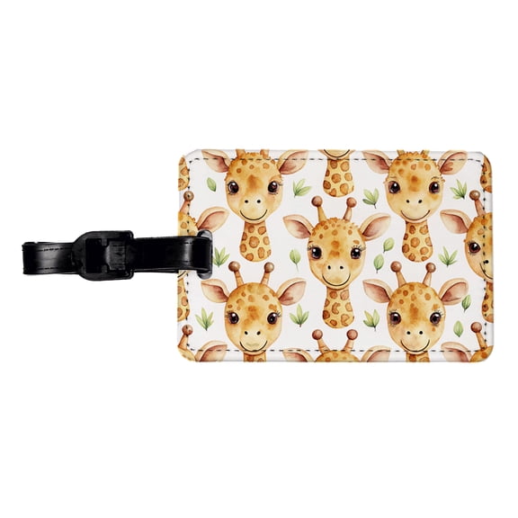Cute Giraffe Faces Watercolor Faux Leather Travel Luggage Tag