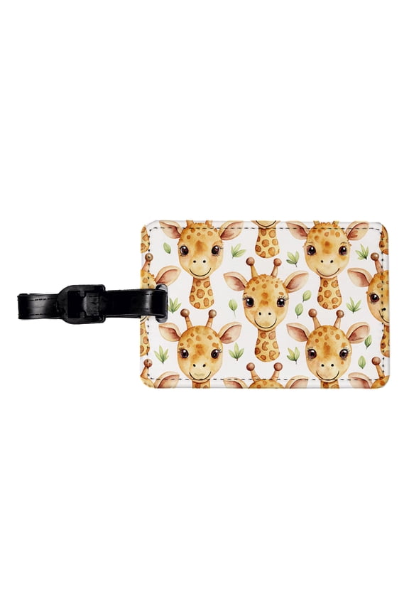 Cute Giraffe Faces Watercolor Faux Leather Travel Luggage Tag