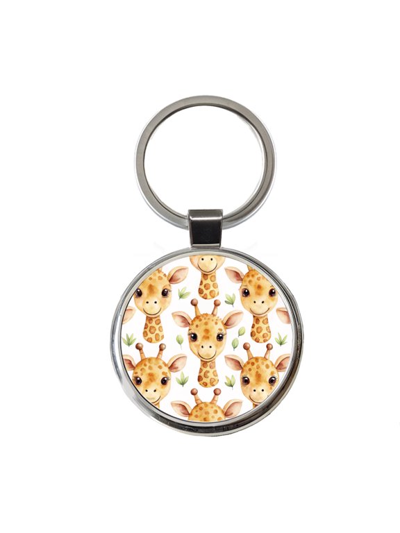Cute Giraffe Faces Watercolor Metal Round Keychain