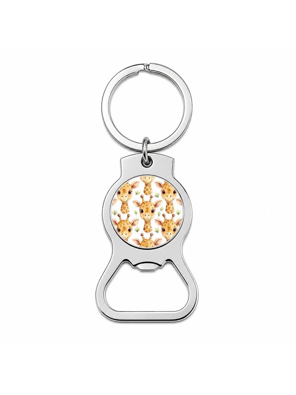 Cute Giraffe Faces Watercolor Portable Bottle Opener Metal Keychain