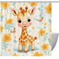 Cute Giraffe Floral Shower Curtain with Hooks, Waterproof Polyester