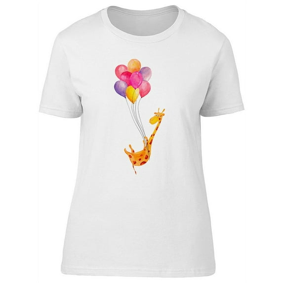 Cute Giraffe Flying Balloons Tee Women's -Image by Shutterstock