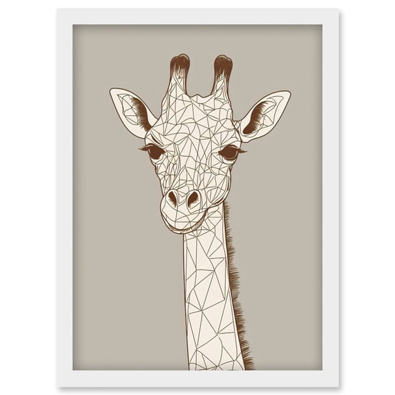 Cute Giraffe Head Line Drawing Illustration Artwork Framed Wall Art Print A4