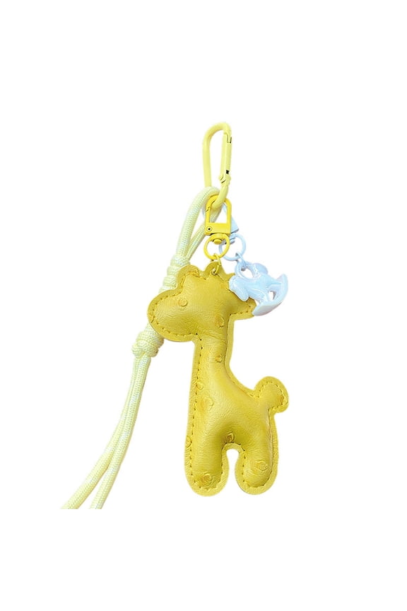 Cute Giraffe Keychain - Yellow Leather Giraffe Pendant with Lanyard, Portable Size, Stitched Detail for Backpacks, Car Keys & Baby Shower Gift