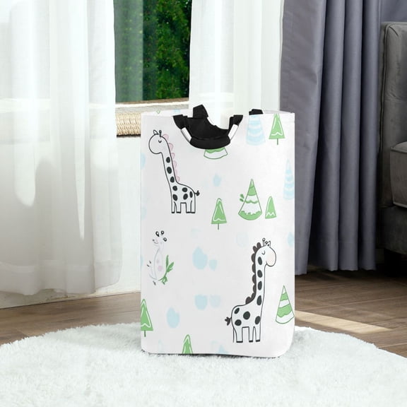 Cute Giraffe Pattern Foldable Laundry Hamper 12.6x11x22.7in with Handles for Bathroom Bedroom Storage