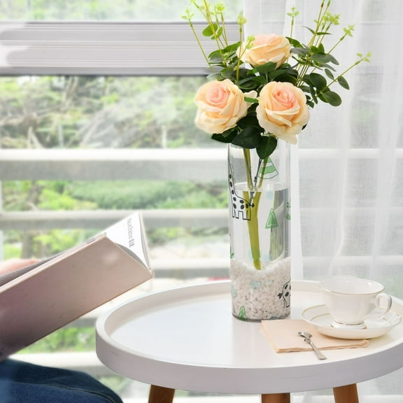 Cute Giraffe Pattern Plastic Vase 11.8'' x 3.9'' Transparent Non Breakable Decorative for Family