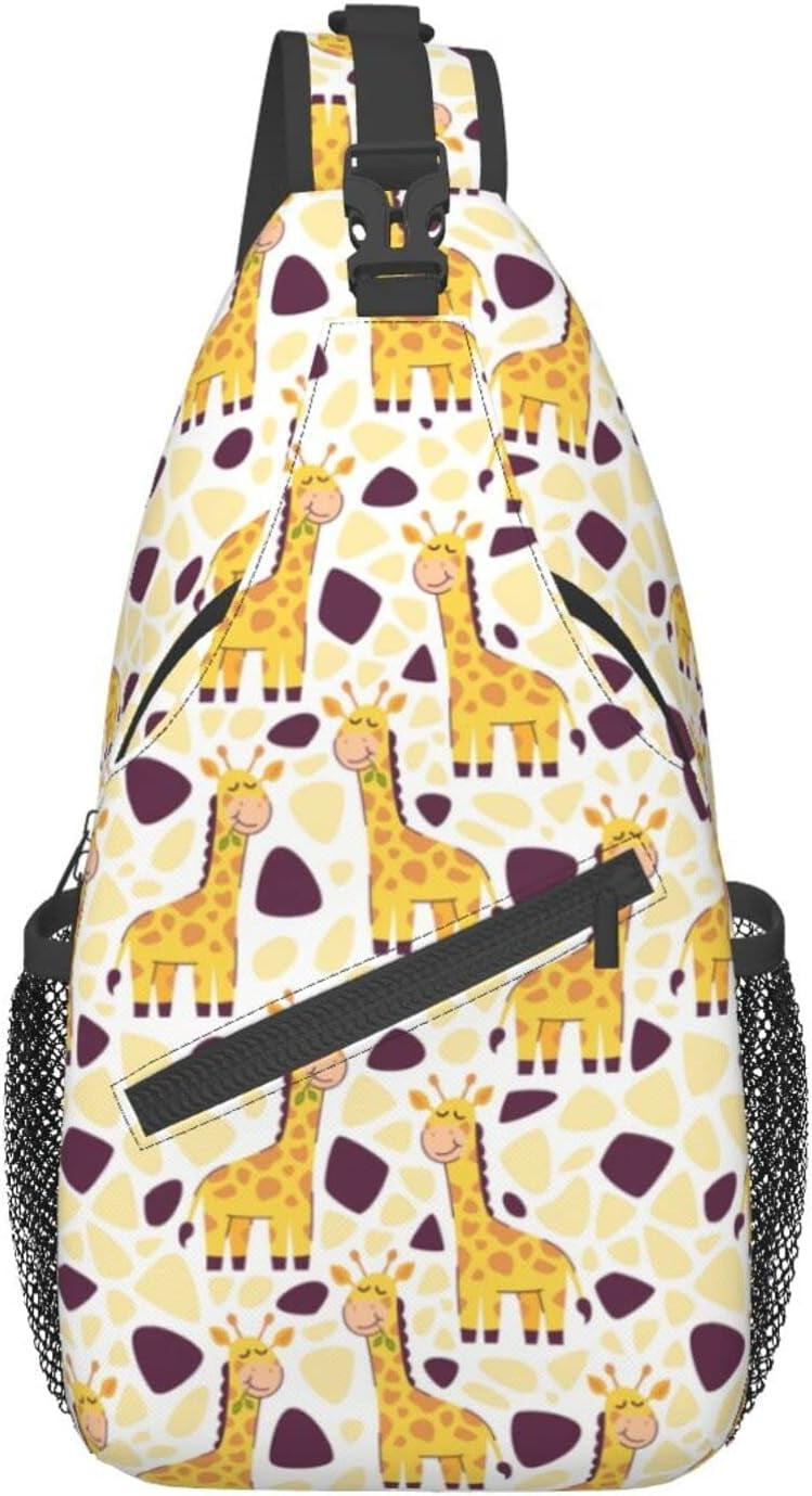 Cute Giraffe Pattern Sling Bag Crossbody Hiking Travel Chest Bags Backpack Shoulder Daypack for Women Men