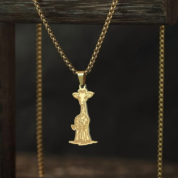 Cute Giraffe Pendant Necklace Stainless Steel Animal Necklaces for Women Men Birthday Party Gift