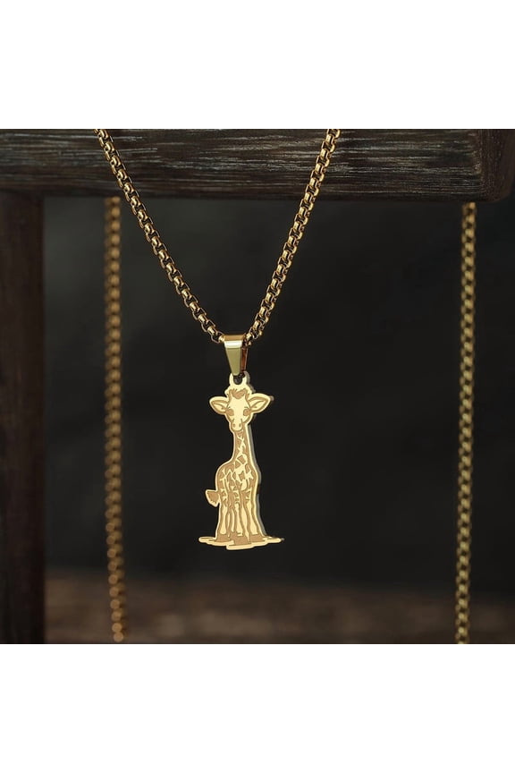 Cute Giraffe Pendant Necklace Stainless Steel Animal Necklaces for Women Men Birthday Party Gift