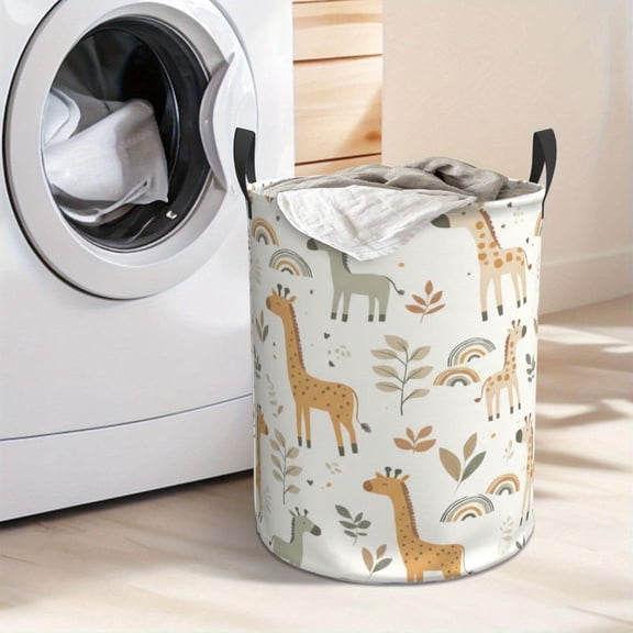 Cute Giraffe Rainbow Pattern Laundry Hamper Portable Storage Hamper with Sturdy Handle, Oxford Cloth, Easy to Store and Collapsible Design, Laundry Baskets