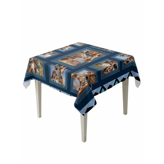 Cute Giraffe Table Cloth, Waterproof Tablecloth for Square Tables, Wildlife Animals Blue Ethnic Geometric Reusable Washable Fabric Table Cover for Restaurant Kitchen Dining Tables 54"x54"