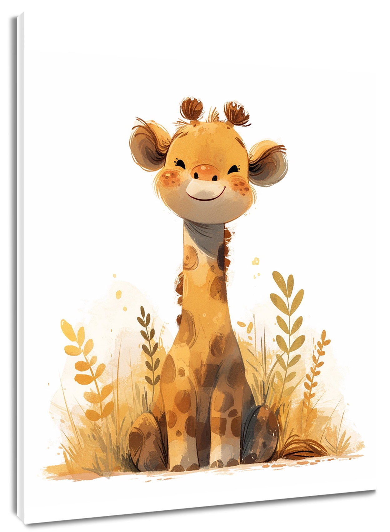 Cute Giraffe Wall Art Yellow Cartoon Giraffe Sit on Weed Botanical ...