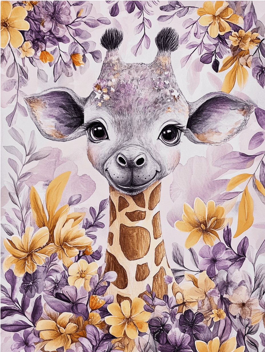 Cute Giraffe Watercolor Painting/Canvas Print， Suitable for Living Room