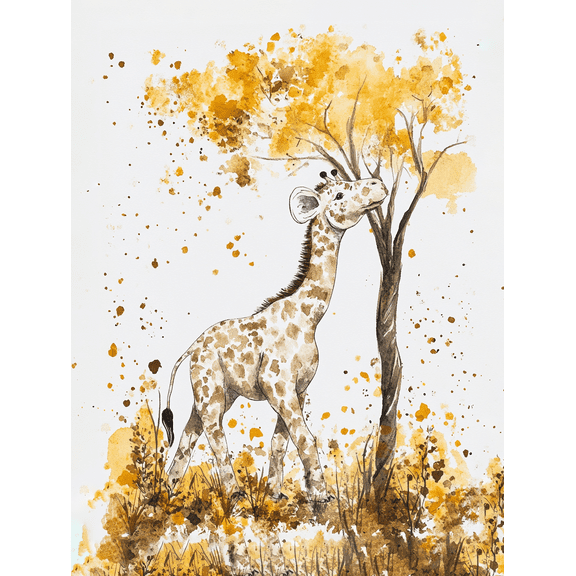 Cute Giraffe Watercolor Painting/Canvas Print Suitable for Living Room Bedroom Nursery Office and Hallway Decoration.
