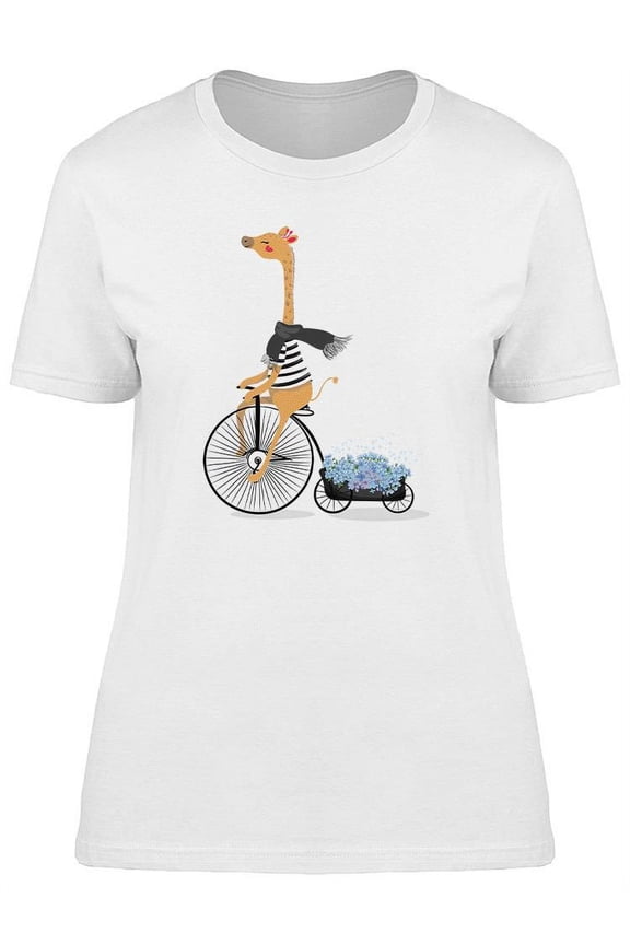 Cute Giraffe With Bicycle T-Shirt Women -Image by Shutterstock, Female x-Large