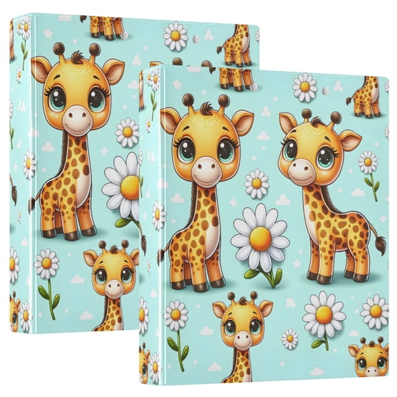Cute Giraffe and Daisy Hardcover 3 Ring Binder 1.5” Round Rings Binder Organizer Letter Size Paper Pockets School Office Supplies