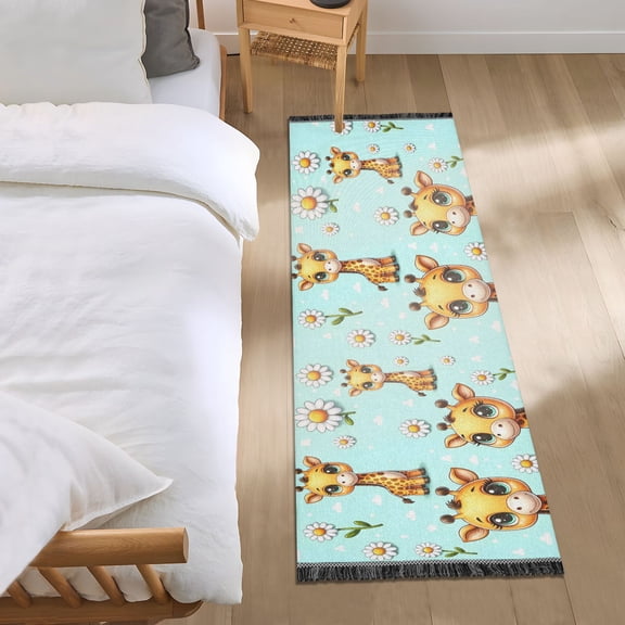 Cute Giraffe and Daisy Runner Area Rug 2x6 Soft Non-Slip Washable Bedside Carpet for Hallway Bedroom Living Room Home Decor