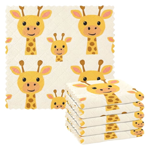 Cute Giraffes Faces Cartoon Dish Cloths Dish Towels Cleaning Cloths Quick Drying Reusable 11" x 11" Set of 6