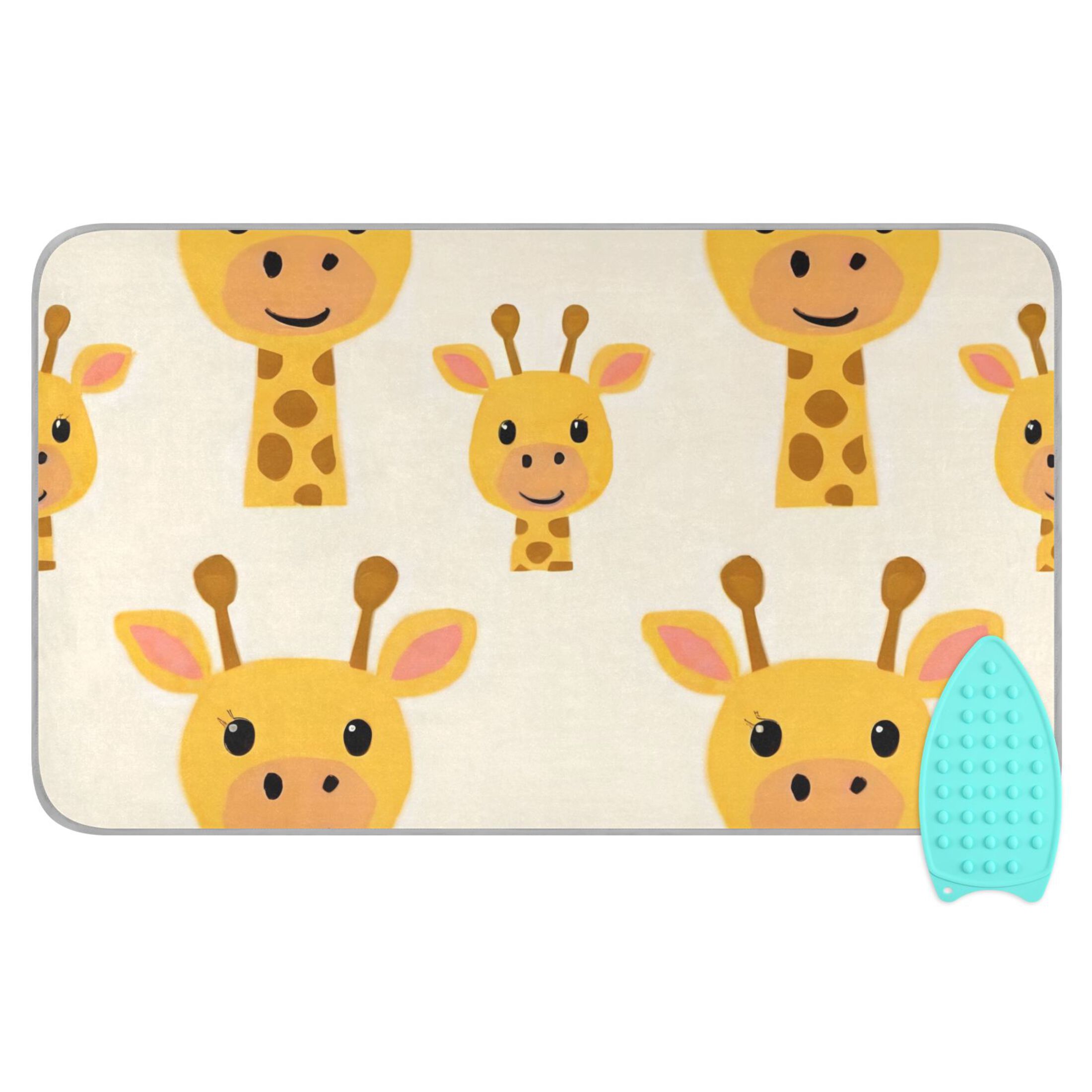Cute Giraffes Faces Cartoon Ironing Mat Blanket Portable Travel Ironing Pad Heat Resistant Pad 47.2" x 27.6”