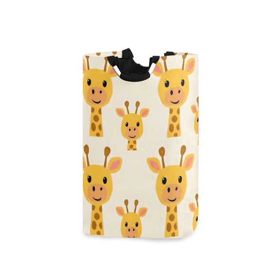 Cute Giraffes Faces Cartoon Laundry Basket with Handles Foldable Laundry Hamper Freestanding Washing Bin 50L