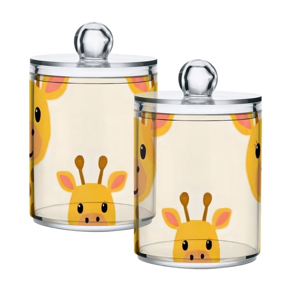 Cute Giraffes Faces Cartoon Translucent Plastic Cans Storage Canisters with Lid Set of 2