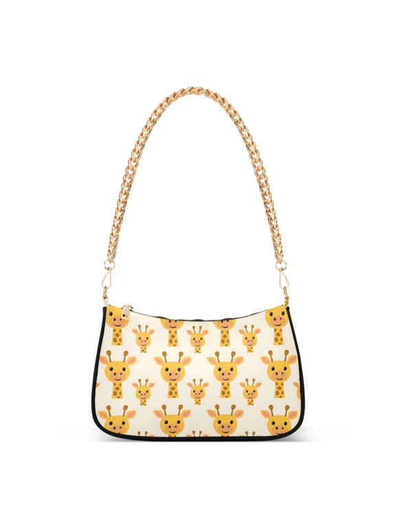 Cute Giraffes Faces Cartoon Women's Tote Bag Detachable Strap Chain Bag Lightweight Shoulder Purse
