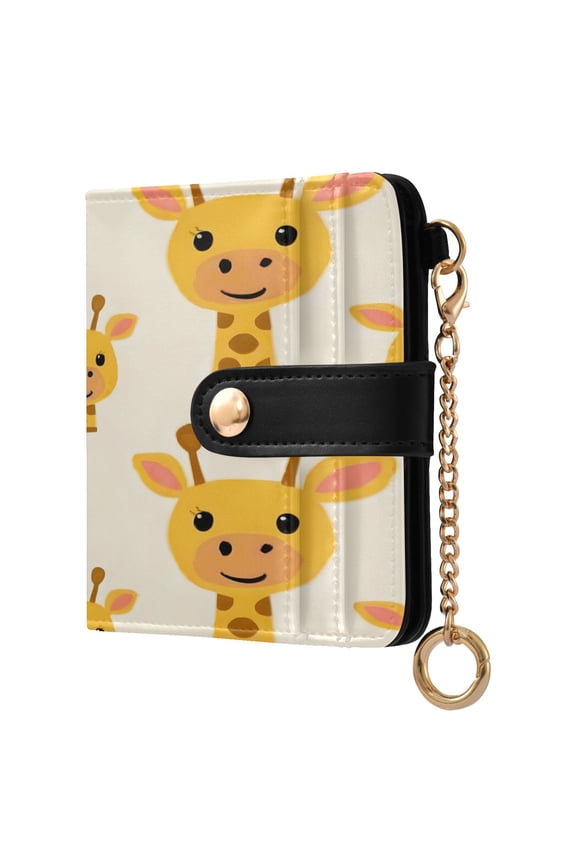 Cute Giraffes Faces Cartoon Women's Wallet PU Leather Card Cases RFID Blocking Purse Billfold with Key Ring