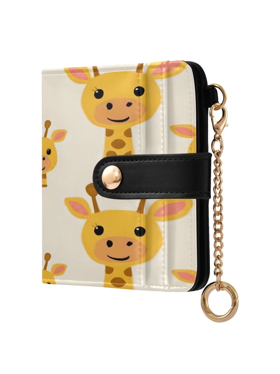 Cute Giraffes Faces Cartoon Women's Wallet PU Leather Card Cases RFID Blocking Purse Billfold with Key Ring