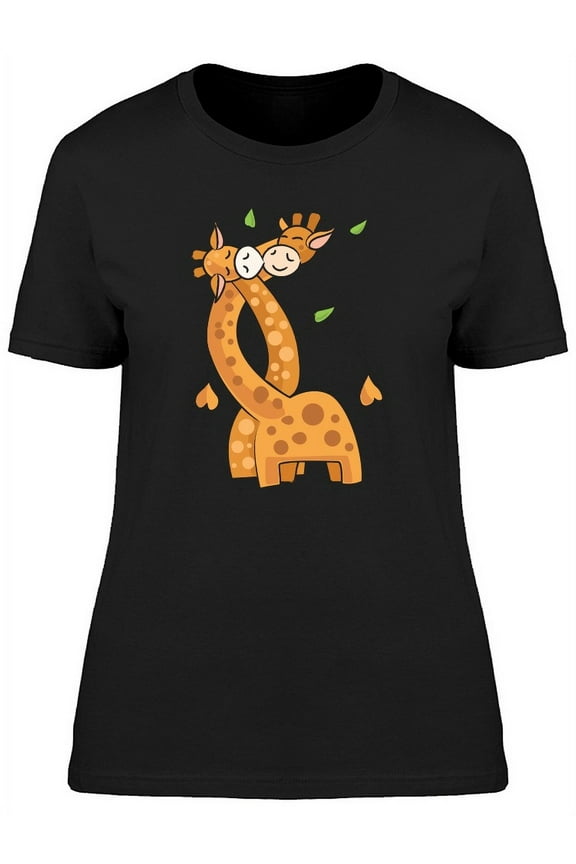 Cute Giraffes Kissing Cartoon T-Shirt Women -Image by Shutterstock, Female Medium
