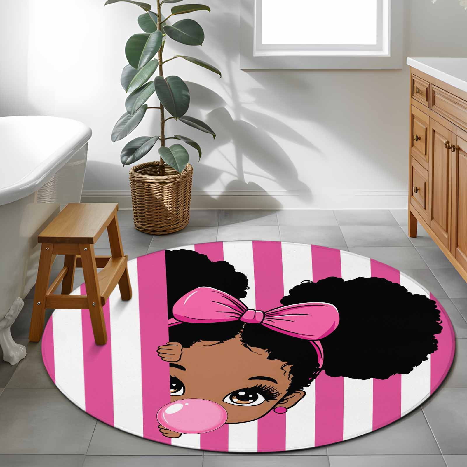 Cute Girl 4ft Round Rug for Cozy Reading Nook Home Office Chair Area ...
