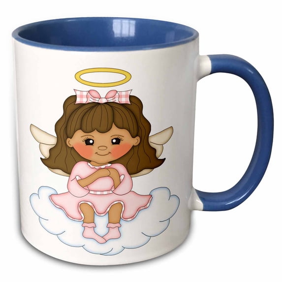 3drose, Cute Girl Angel in Pink Sitting on a Cloud, 11oz Two-tone Blue Mug