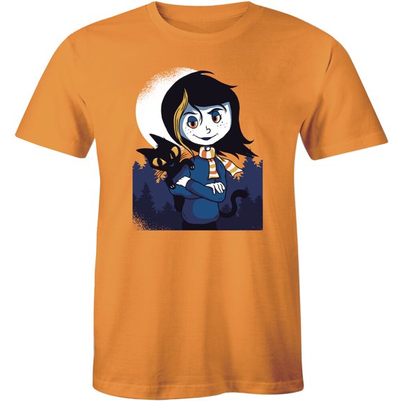 Cute Girl Black Cat And Moon Printed Cartoon T-Shirt Men Cool Kitty Tee
