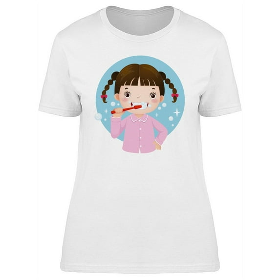Cute Girl Brushing Her Teeth T-Shirt Women -Image by Shutterstock, Female x-Large