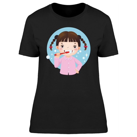 Cute Girl Brushing Her Teeth T-Shirt Women -Image by Shutterstock, Female x-Large