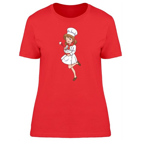Cute Girl Cooking Cartoon T-Shirt Women -Image by Shutterstock, Female x-Large