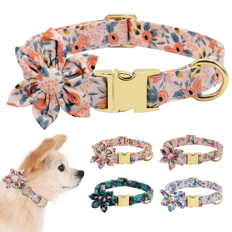 Dog Collar With Flower Bowtie For Girl Dog, Floral Patterns Female Pet Dog  Collars With Metal Buckle Adjustable For Small Medium Large Dogs,  Adjustable Cute Puppy Floral Collars,female Dog Collars For Walking