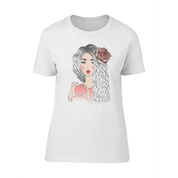 Cute Girl Doing Heart Hand T-Shirt Women -Image by Shutterstock, Female XX-Large