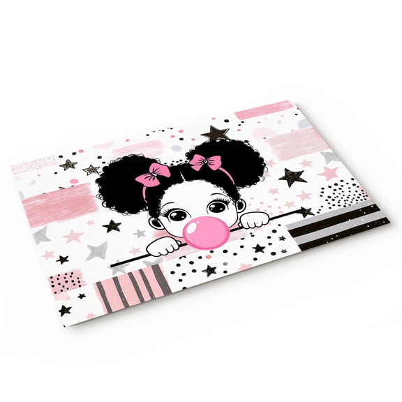 Cute Girl Door Mat Pink Bow Black Pentagram Abstract Plaid Non Slip Absorbent Entrance Mat Washable Low Profile Indoor Doormat for Front Door Entryway Entry 16"x24"