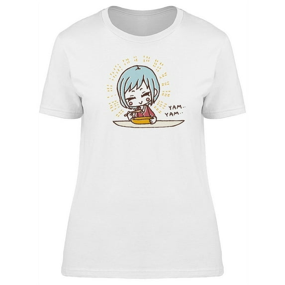 Cute Girl Eating Ramen Cartoon T-Shirt Women -Image by Shutterstock, Female Small