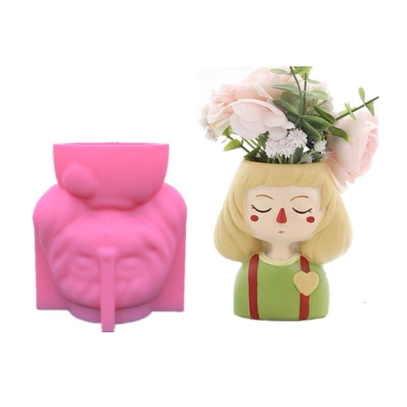 Cute Girl Flowerpot Epoxy Resin Mold Plant Pot Concrete Plaster Silicone Mould
