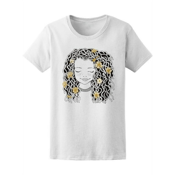Cute Girl Gold Flowers In Hair T-Shirt Women -Image by Shutterstock, Female XX-Large