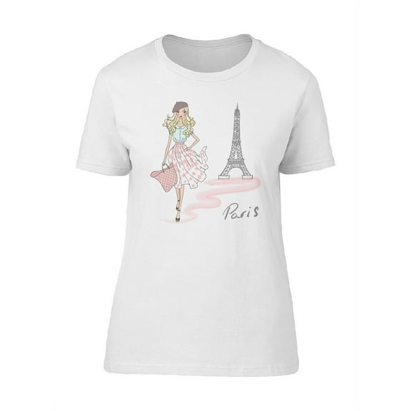 Cute Girl In Paris T-Shirt Women -Image by Shutterstock, Female Large