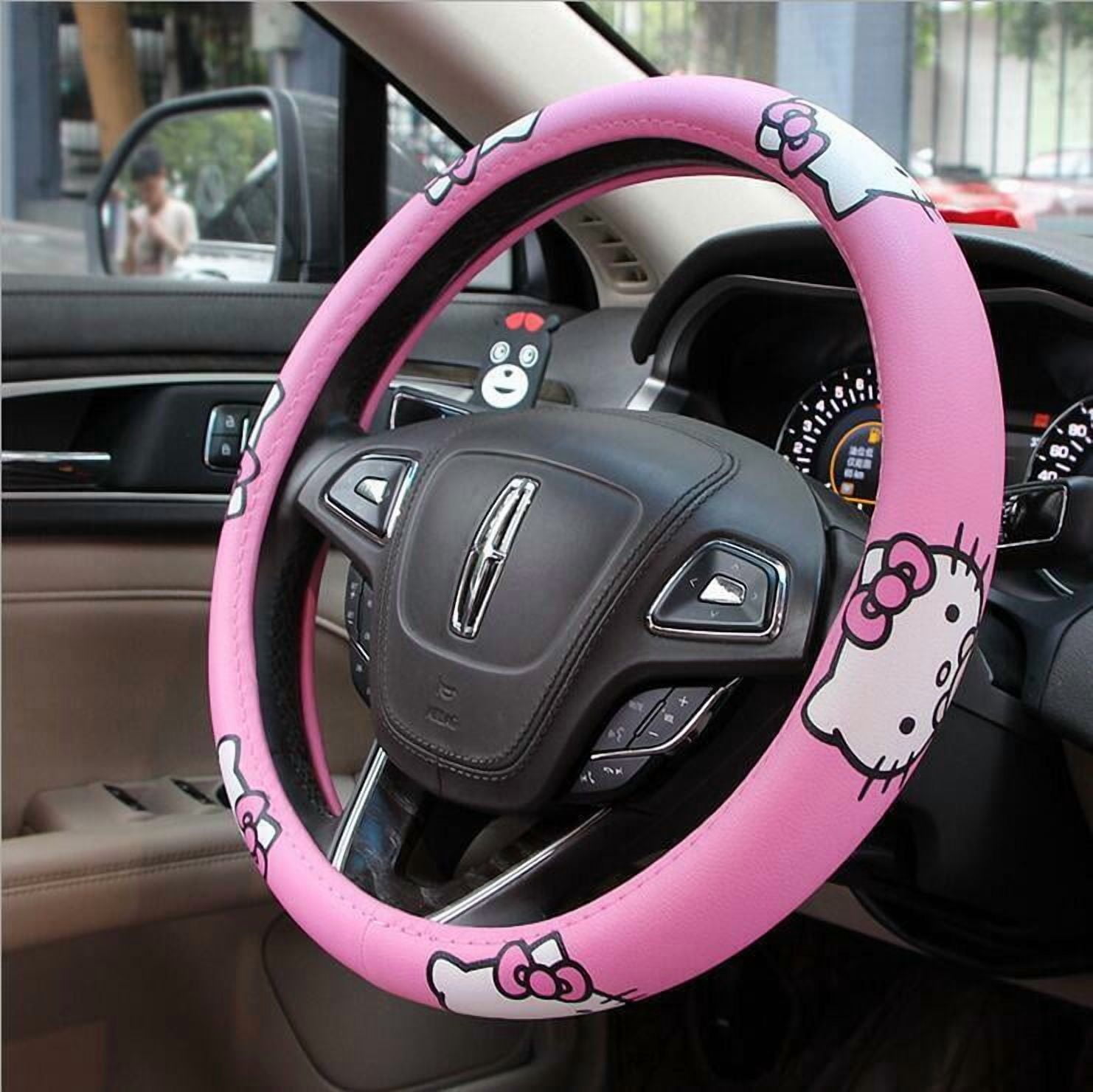 Cute Girl Ladies Pink Cartoon Hello Kitty Auto Car Steering Wheel Cover Universal 15in/38cm