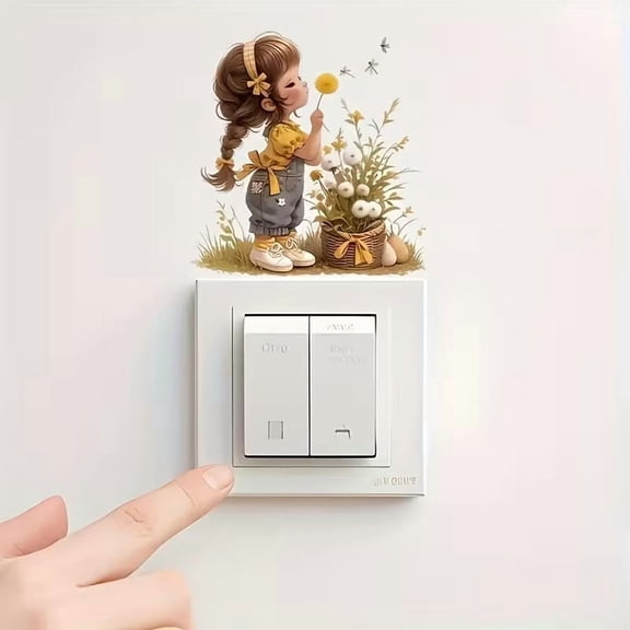 Cute Girl Light Switch Sticker - Whimsical Home Decor for Bathroom, Bedroom, and Living Room