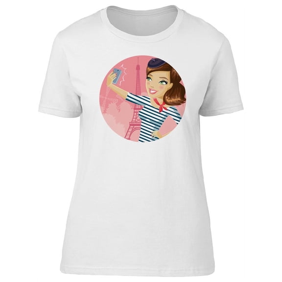 Cute Girl On Paris Taking Selfie T-Shirt Women -Image by Shutterstock, Female Medium